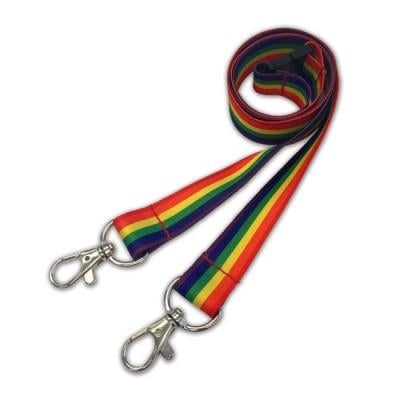 6 Stripe Double Clip Rainbow Lanyard x10